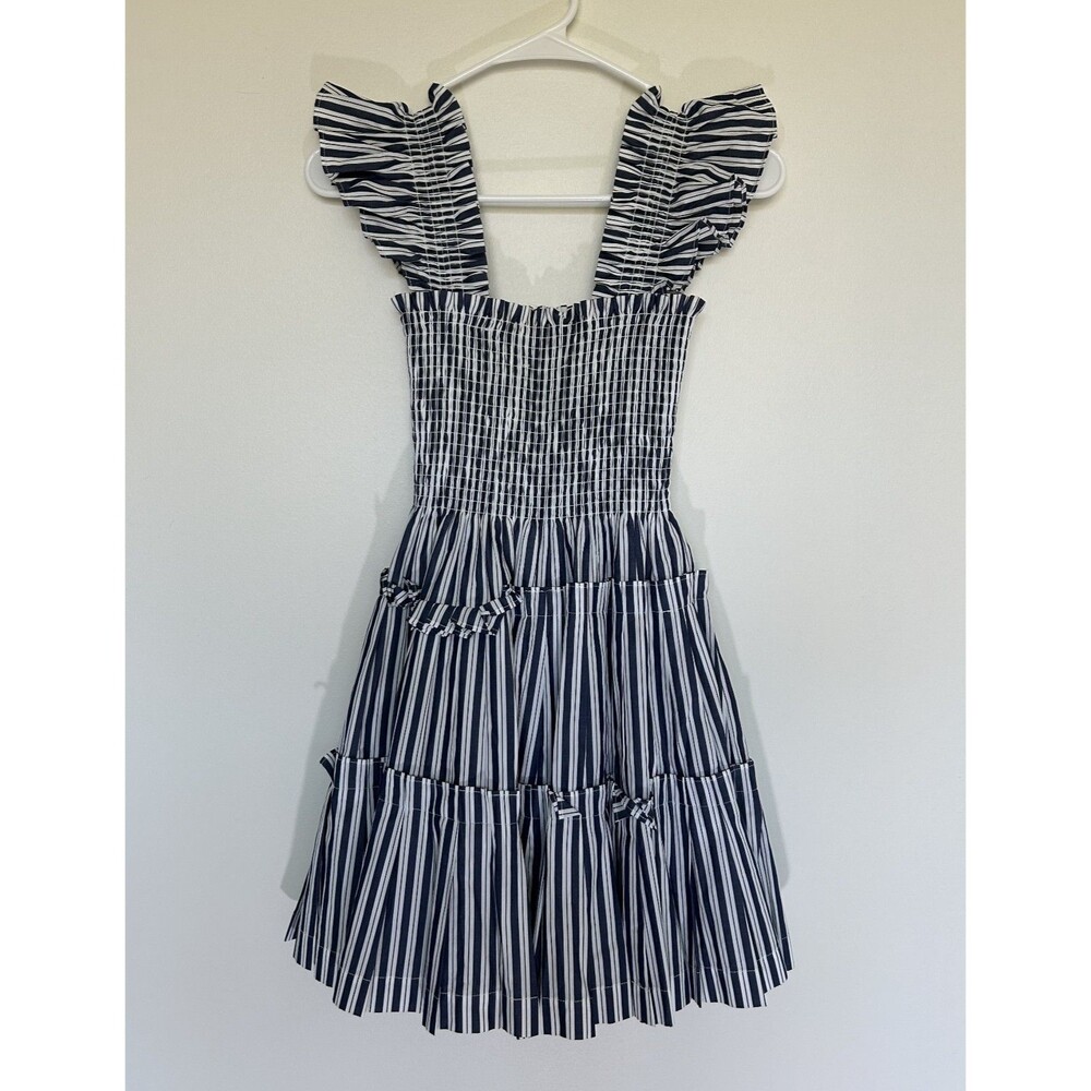 Hill House Navy White Striped Smocked Ruffle Cotton Dress – Size XS - Picture 2 of 4